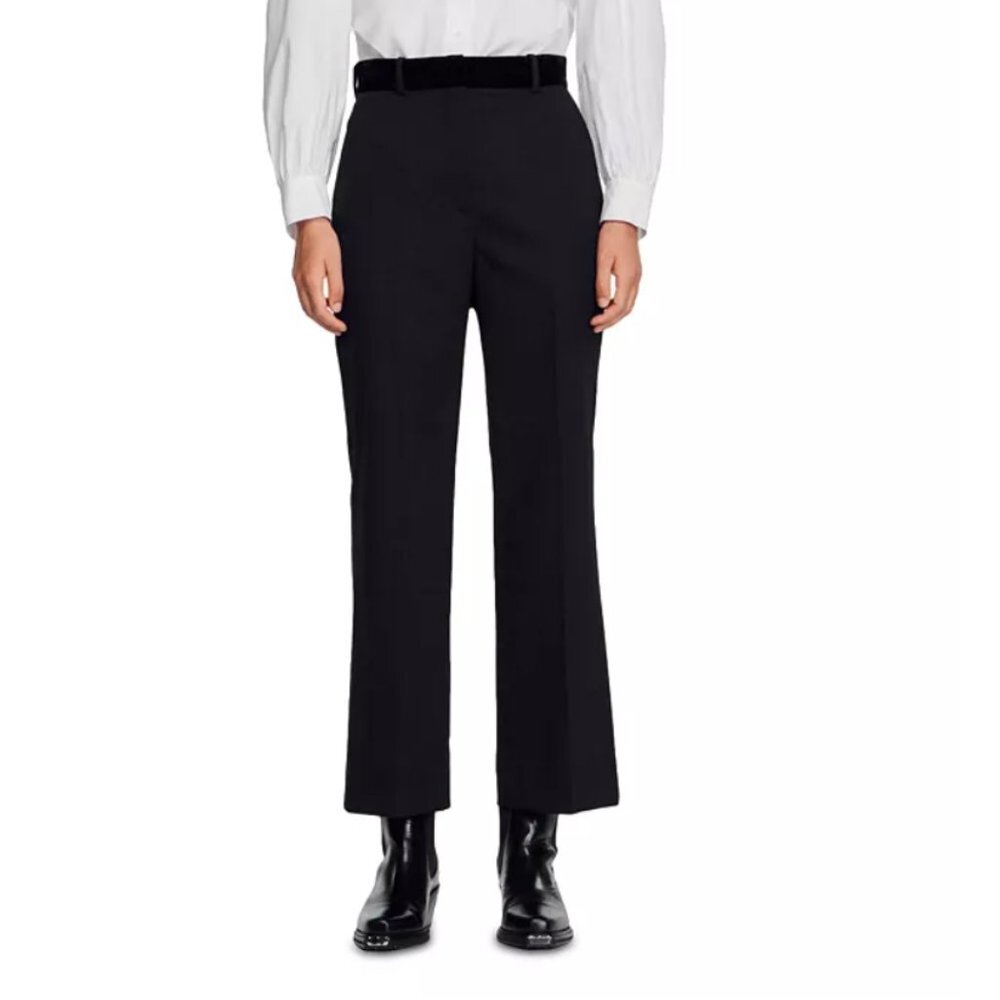 Sandro Poete Velvet-Waistband Trousers Navy Blue